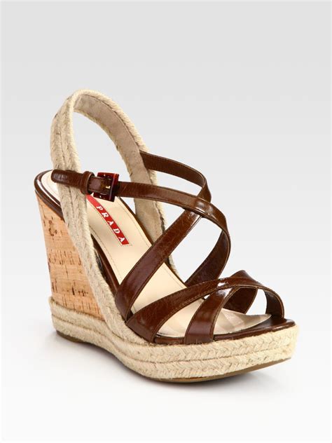 prada leather espadrille slingback wedge sandals|Prada leather sandals.